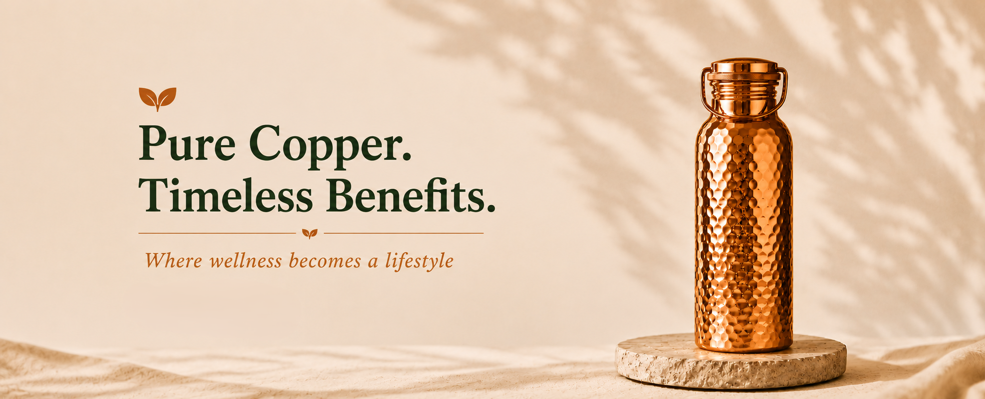 Elvaroot Pure Hammered Copper Water Bottle Banner