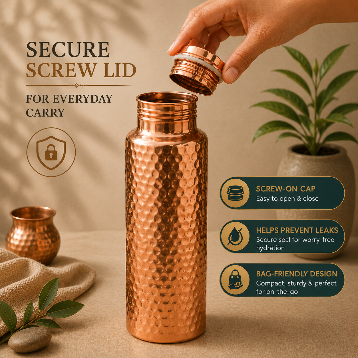 Elvaroot Pure Copper Water Bottle